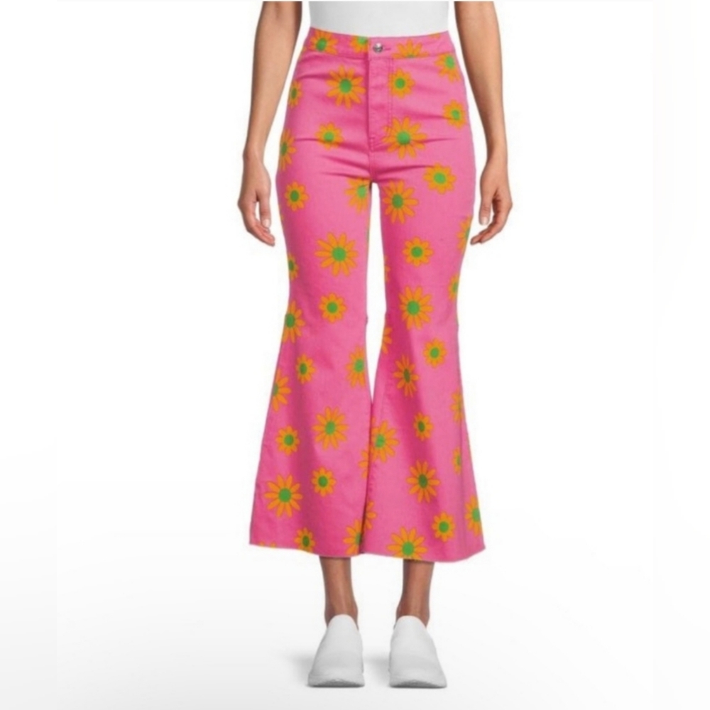 NWT Free People Youthquake Printed Crop Flare Jeans in Lipstick Combo, Various.